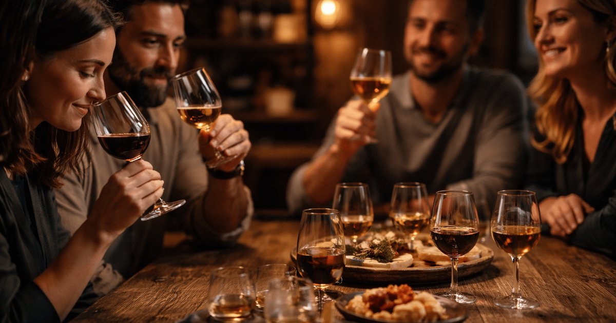 A warm, dimly lit tasting scene